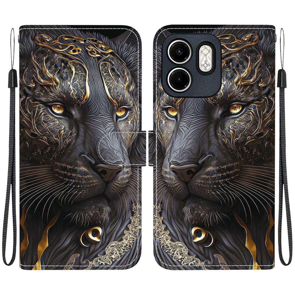 Ručně vyráběné PU kožené flipové pouzdro pro Infinix Smart 9 (X6532) Protiskluzový nárazuvzdorný kryt s poutkem na zápěstí a designy srdce/růže a kočky