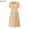 ZANZEA Women Casual Square Collar Summer Short Sleeve Dress