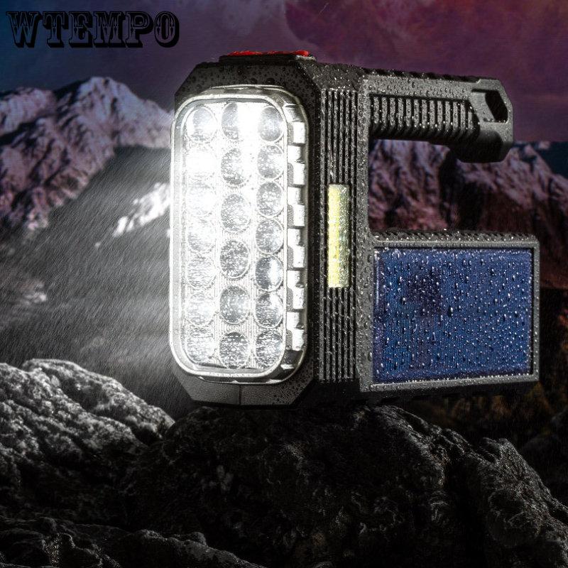 LED Portable Searchlight USB Rechargeable Lighting Outdoor Waterproof Flashlight with Side Light Solar Flashlight
