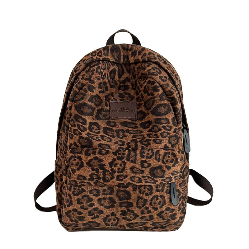 Mochila Escolar Vintage Tendencia Estampado de Leopardo Mochila Escolar 1011 Otoño e Invierno Mochila Estudiante Femenina Ligera Ocio Viaje Commuter