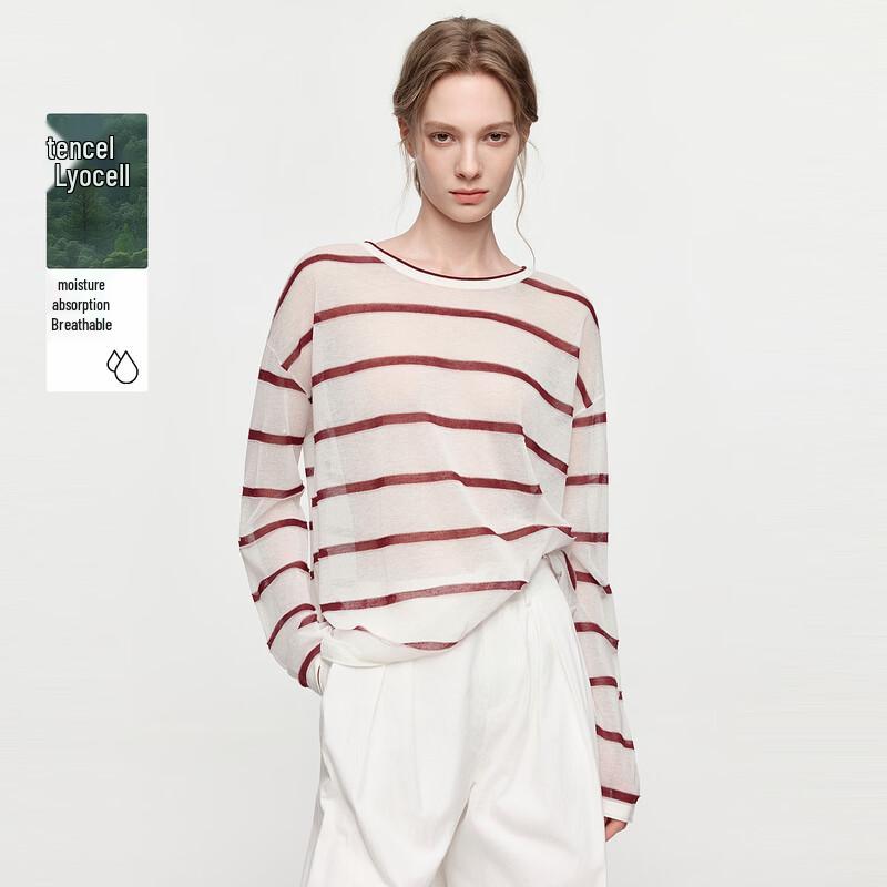 ELLE Women s Striped Tencel Blend Knit Top M