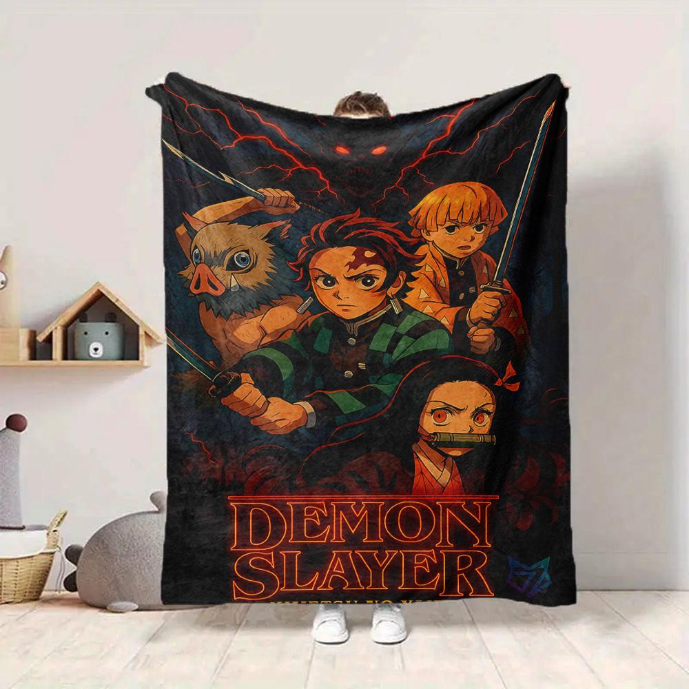 1pc Demon Slayer Flannel Throw Blanket HD Printed Lightweight Soft Warm All Season Blanket for Sofa, Bed, Travel, Camping Machine Washable