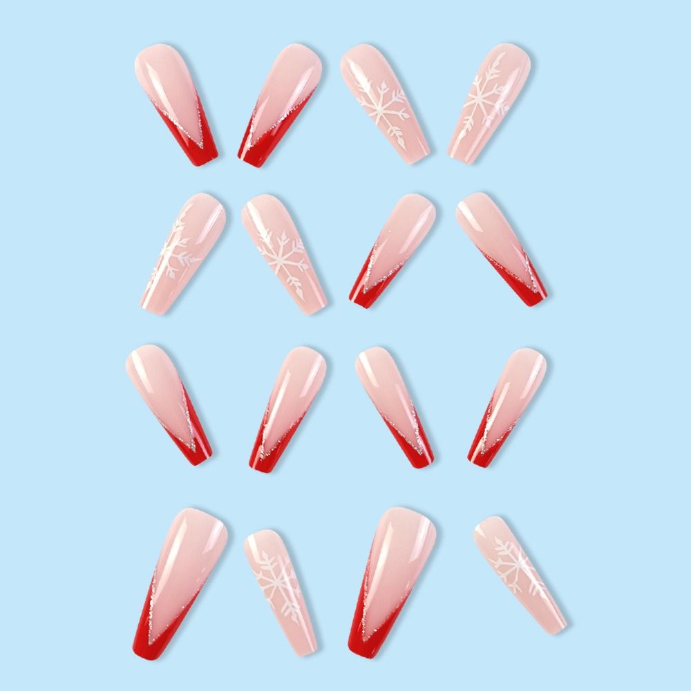 Square Head Christmas French Fake Nails Full Cover Nail Tips Detachable Press On Nails Girl