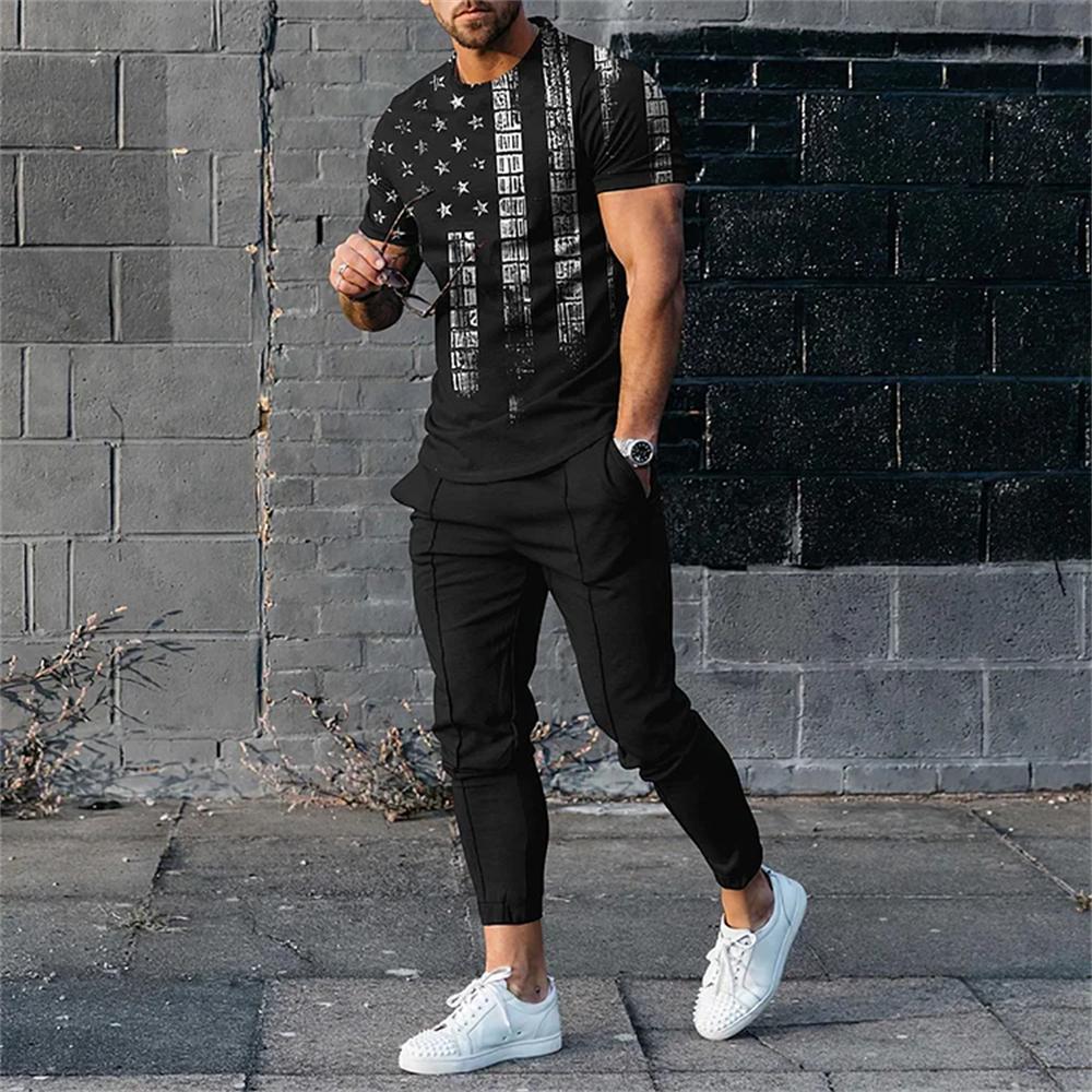 

Summer Men Tracksuits 3D Print Short Sleeve T Shirt Jogging Pants 2 Piece Set Casual Trend Fashion Man Clothes Streetwear S