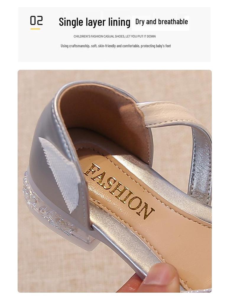 Bow High Heel Girls' Sandals: Summer Closed-Toe Crystal Princess Shoes 2025 - Soft Sole for Comfort