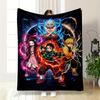Demon Slayer Characters with Fire & Lightning Flannel Blanket for Bedroom Living Room Sofa and Nap