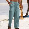 Men Pants Drawstring Elastic Waist Straight Leg Loose Solid Color Pockets Sweat Absorption Daily Wear Casual