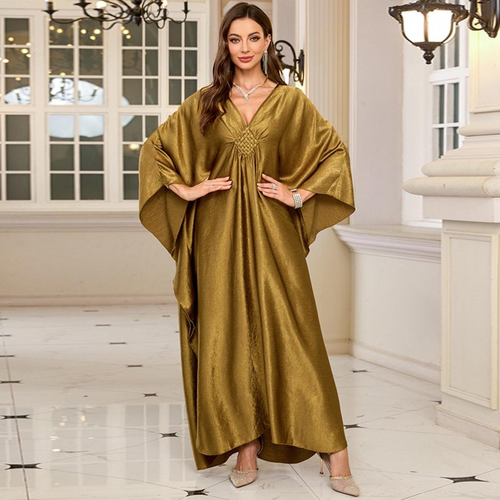 Polyester Gold Fake Loose Large Size Long Dress Beach Jacket Dress Long Dress