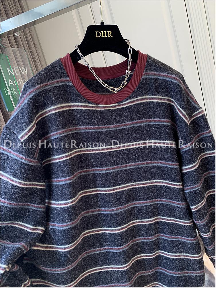 Plus Size Striped Long Sleeve Fluffy T-Shirt for Women - Cozy Winter Casual Wear