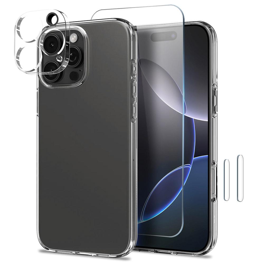 

NORTHJO for iPhone 16 Pro TPU Clear Phone Case with Tempered Glass Screen Protector and Lens Film A