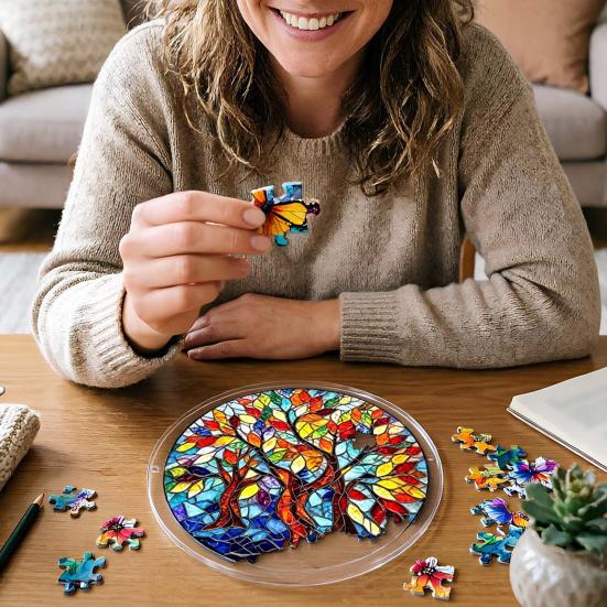 Buntglas-Stil Puzzle Sonnenfänger Acryl Fensterhänger Ornamente DIY Puzzle Kunst Sonnenfänger Set für Erwachsene