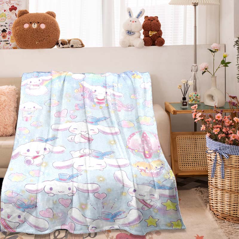 

This 3D-printed cartoon-themed Cinnamoroll flannel blanket is warm, comfortable, and soft, making it perfect for use in the bedr 75x90cm