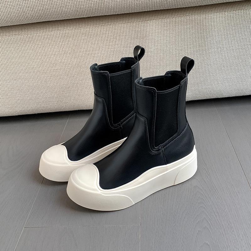 

Мягкая коровья кожа~ Кожаные челси на толстой подошве, короткие ботинки для женской осени и зимы, новые, на одной педали, держатель для сигарет, ботинки Мартин, облегающие ботинки 40