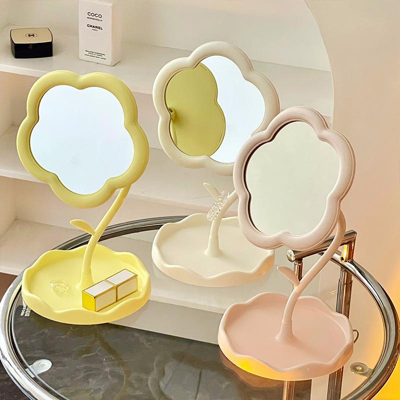 Sunflower Makeup Mirror Portable Cream Dressing Table Hanging Jewelry Mirror Desktop Student Makeup Touch Up Rotatable Mirror
