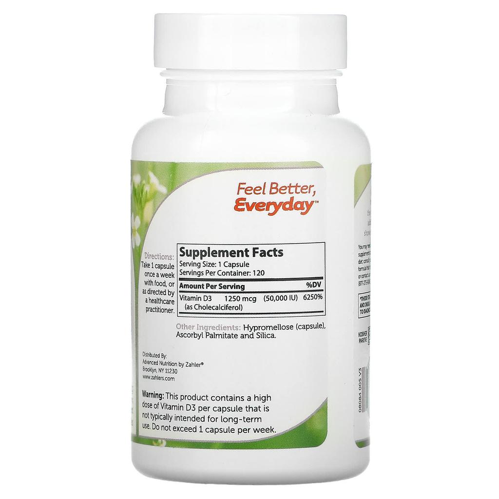Zahler, Vitamin D3, 1,250 Mcg (50,000 IU), 120 Capsules
