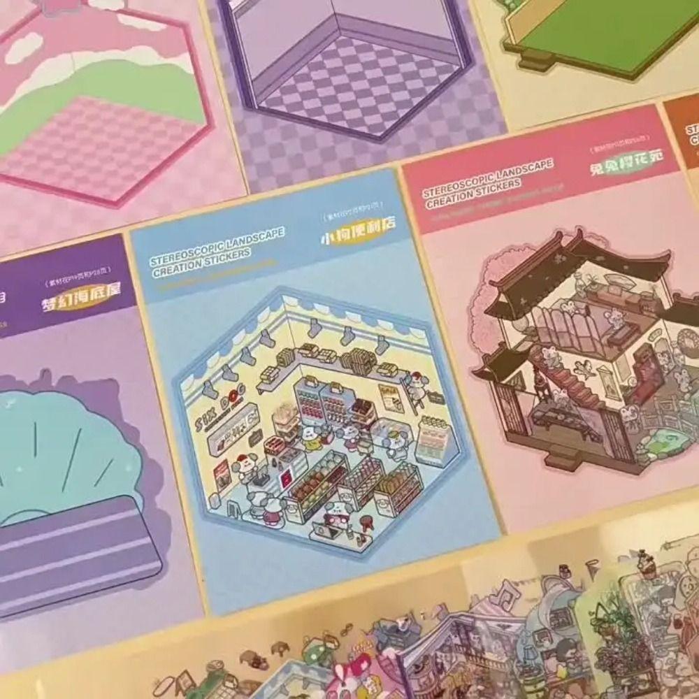 Cartoon Landscape Sticker Book 20in1 Miniature Scene Scrapbook Kit 3D Stickers Scene Set  Kid Toy