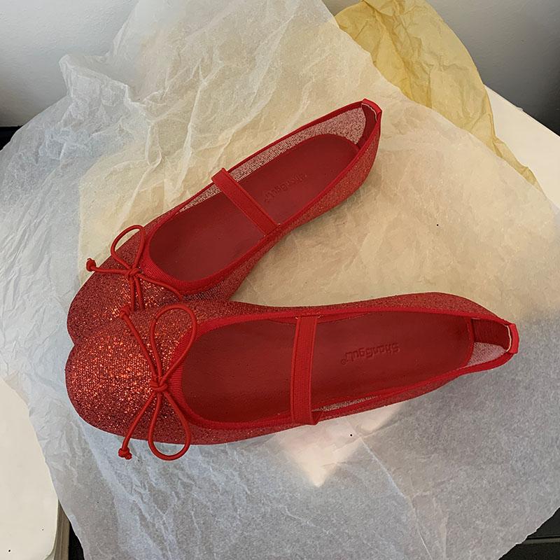 Móda Bling Móda Prodyšné Dámské Baleríny Mary Janes Boty Dámská Mělká Obuv Mašle Dámské Baleríny Taneční Boty