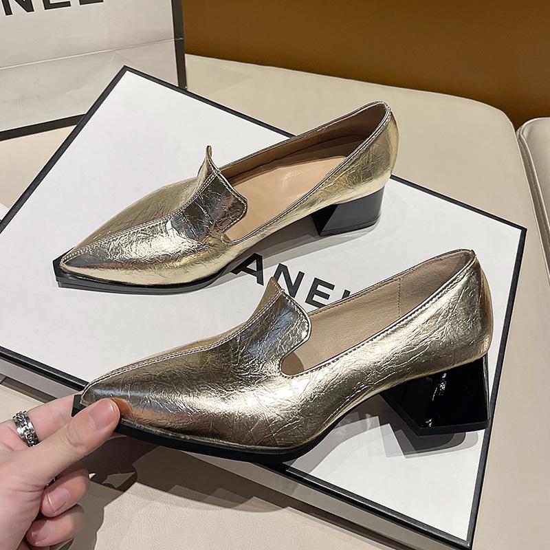 

каблуки женские Sapatos Femininas Легкие Европейские Стильные Элегантные Черные Туфли на Квадратном Каблуке Женские Повседневные Офисные Туфли для Вечеринки 35 золотой