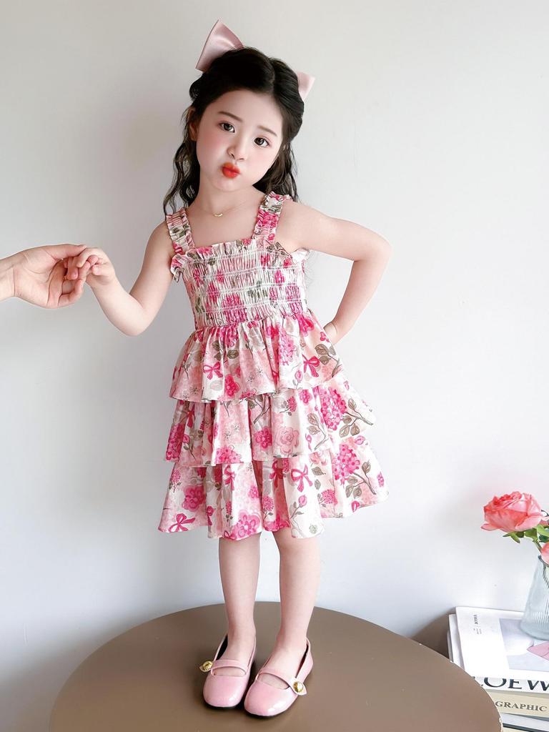 2026 Girls' Floral Summer Sundress: Stylish Princess Cake Dress for Kids