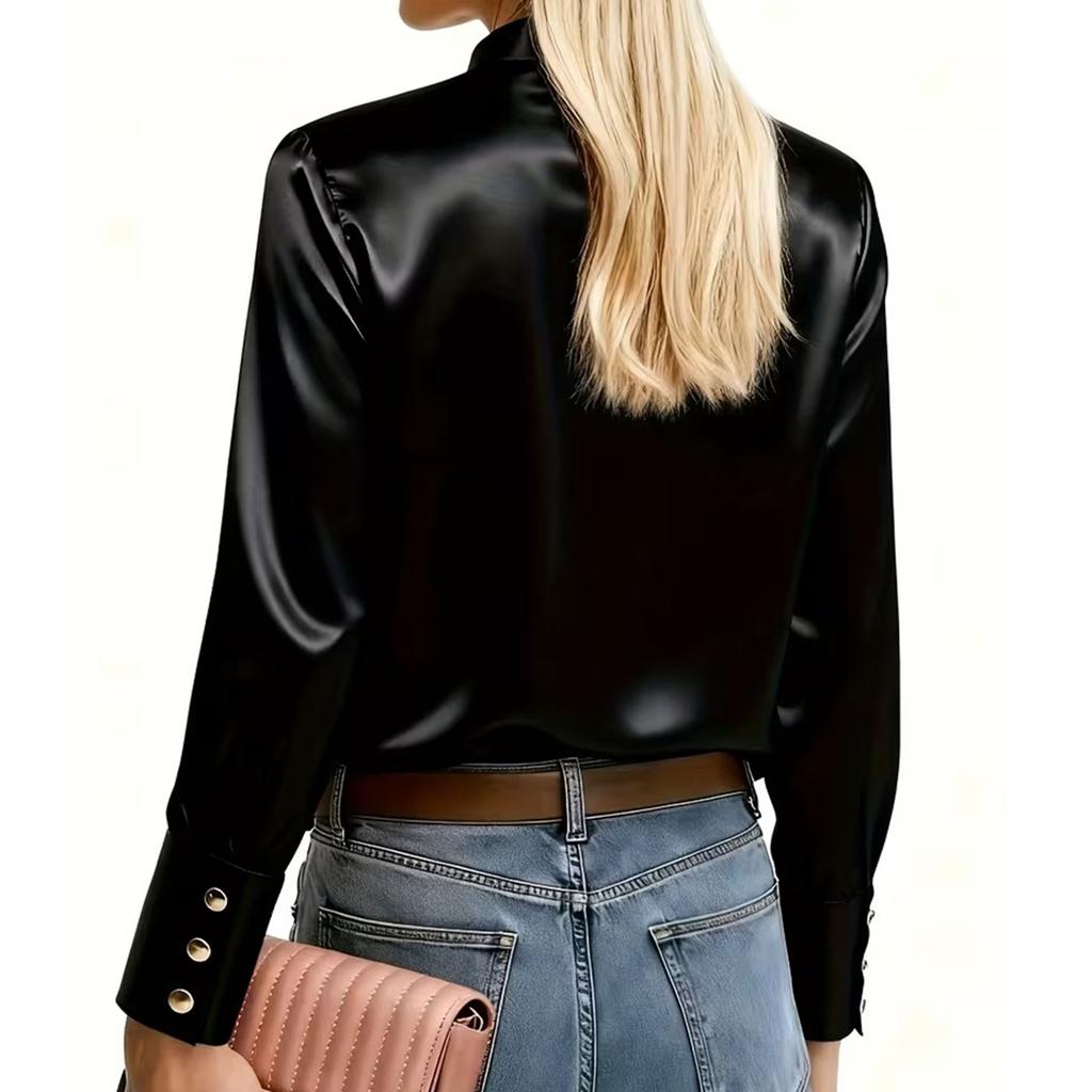 Damen Modisches Lässiges Langarmshirt mit Weitem Kragen Stehkragen Top