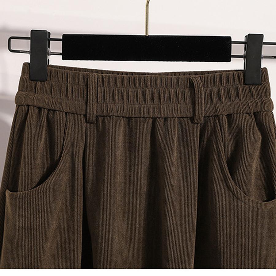 Autumn New Style Corduroy Midi A-Line Skirt for Women, High-Waisted, Slimming, Elastic Waist, Pleated Dress