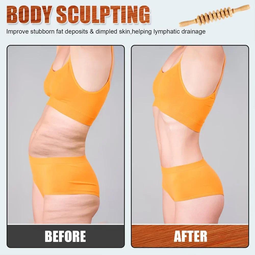 Curved Wood Roller for Stomach Cellulite Wooden Therapy Massage Tool for Body Shaping,Wood Massager Stick for Lymphatic Drainage