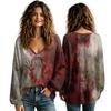 Women's V-Neck Halloween Shirt for Fall, Seasonal Top for Ladies