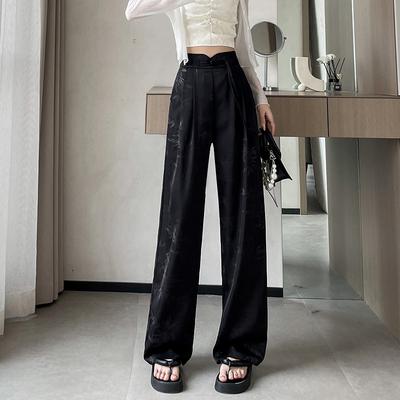 Satin Embossed Wide-leg Pants Women's Summer Thin High Waist Straight-leg Pants Casual Pants