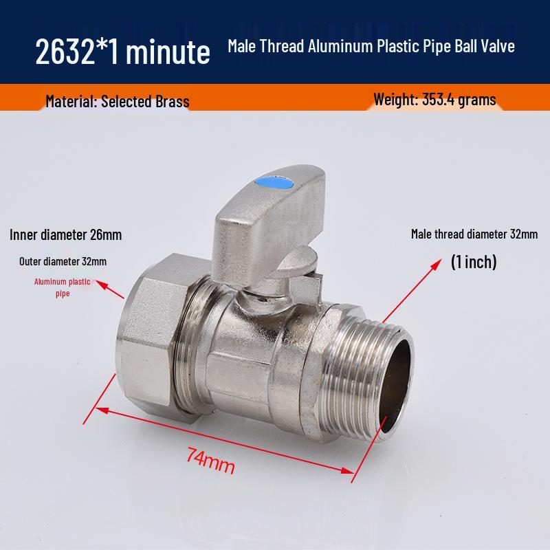 Solar Compression Ball Valve Switch with Aluminum-Plastic Pipe Fitting for Radiators 1/2" & 3/4" 2025 Model