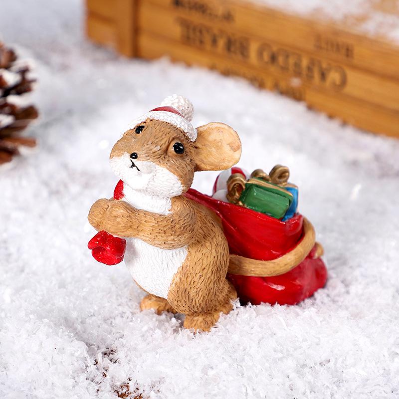 Cute Painted Mouse Christmas Decor, Resin Desktop Garden Ornaments, Festive Figurine for Home Shelf Display