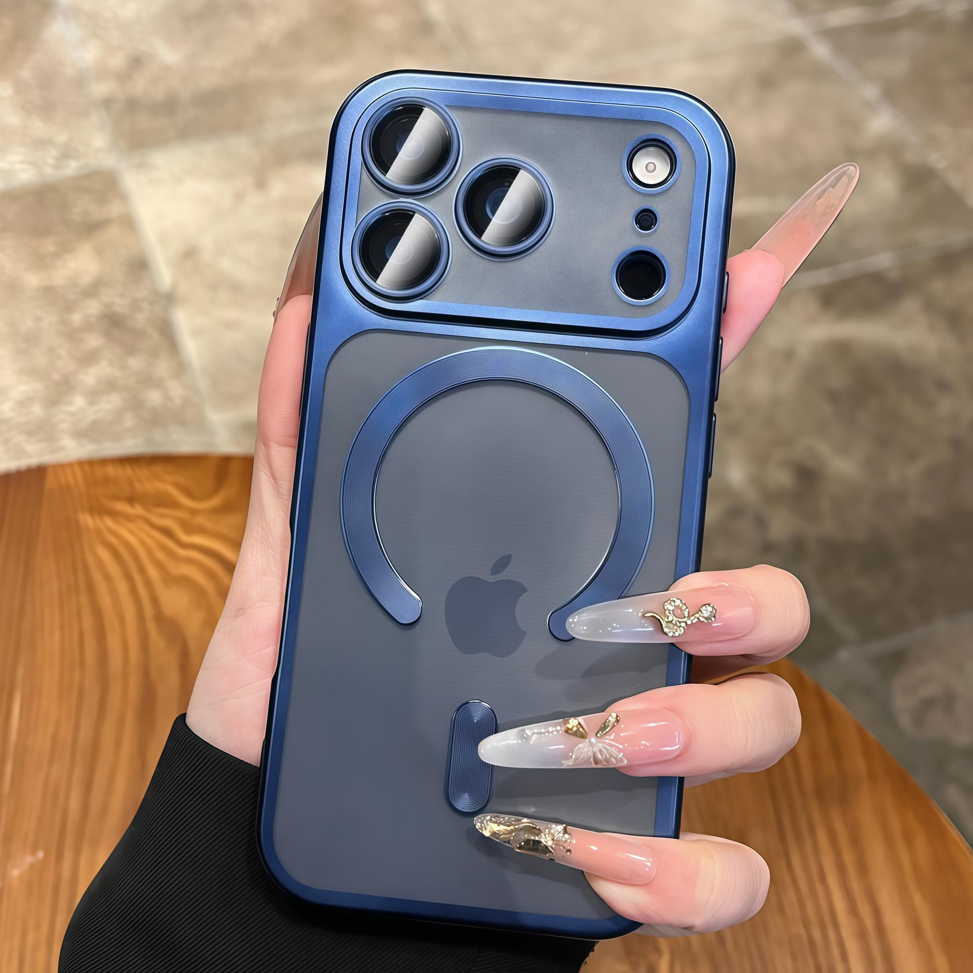 

Compatible with iPhone 17 Pro Max: Frosted Magnetic Soft Case with Electroplated Lens Film 17 Pro