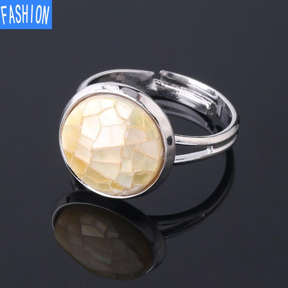 

Регулируемое кольцо из натуральной ракушки, круглое граненое белое морское ушко, подарок для женщин жёлтый