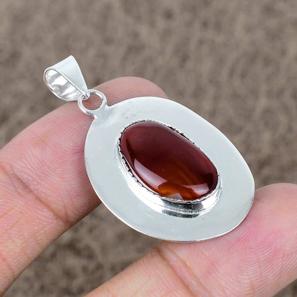 Carnelian Gemstone Handmade 925 Sterling Silver Jewelry Pendant 1.69" KKG-738