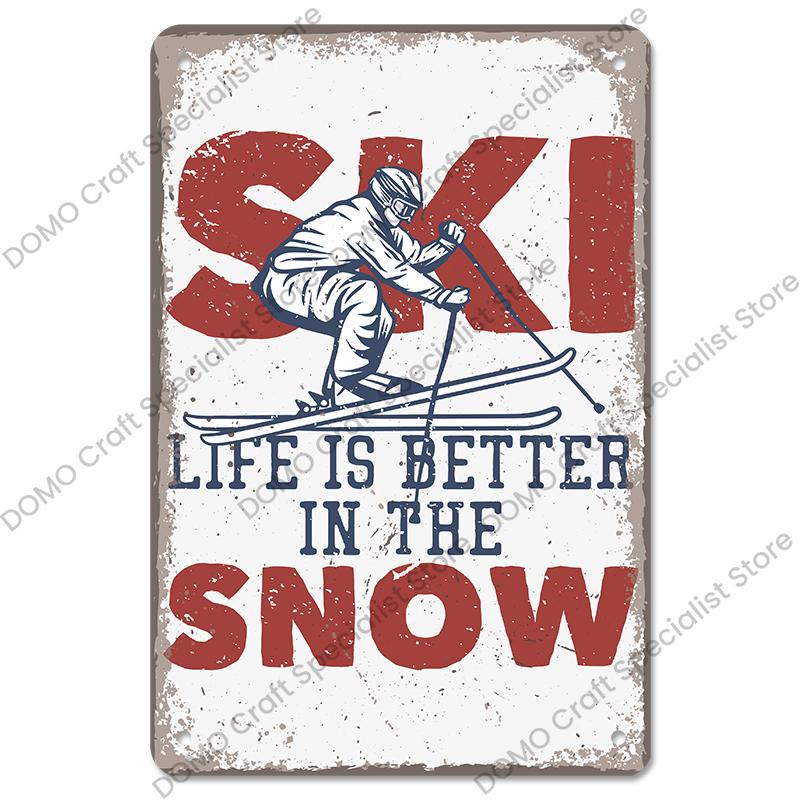 Alpines Skifahren Poster Metallschilder Platte Retro Berg Extremsport Snowboards Metall Blechschild für Ski Club Bar Pub Wanddekoration