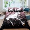 White Horse Pink Cherry Blossom King Full Bedding Set Watercolor Floral Duvet Cover Animal Quilt Cover Polyester Comforter Cover