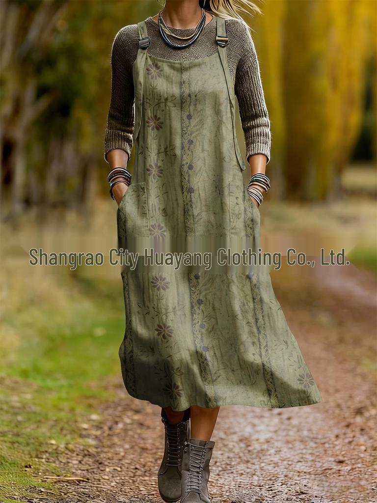 2026 Spring Women's Retro Ethnic 3D Print Dress