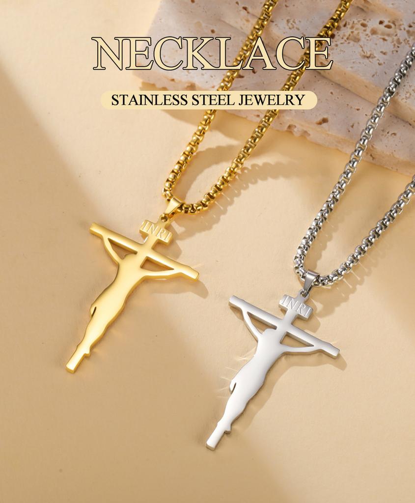 Dawapara INRI Crucifix Jesus Cross Pendant Necklace Christian Catholic Men Faith Necklace Stainless Steel Jewelry