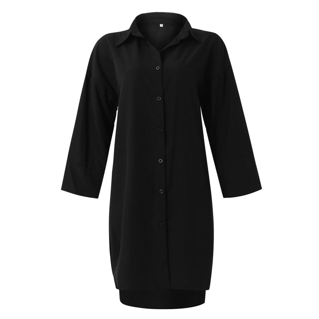 Women's Casual Fashion Color Loose Long Sleeves Shirt Dress