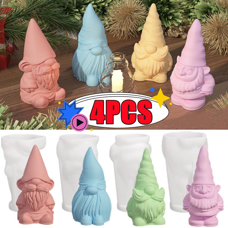 New 4/1PC Christmas Dwarf Candle Silicone Mold 3D Santa Claus Plaster Resin Molds Soap Ice Baking Tools Home Decoration Gifts
