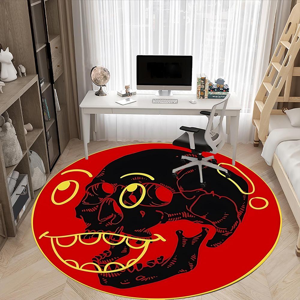 1pc Skull, Red Circle Carpet, Round Non Slip Durable Large Size Office Carpet, Suitable for Office