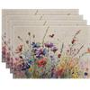 Boho Watercolor Flower Placemats Set Colorful Floral Insect Print Dining Table Mats Artistic Elegant Home Decor for Kitchen