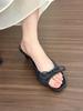 ! Sea Blue Bow Cool Slippers Women's New One-word Stiletto Muller Shoes