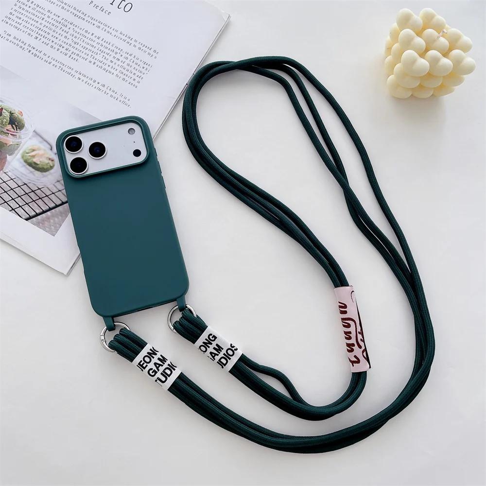 Silicone Phone Case for IPhone 17 Air 16E 15 14 Plus 13 12 11 Pro 17 Pro Max with Candy Color Crossbody Necklace Strap Lanyard