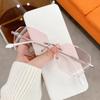 Luxury Pink Color Rimless Reading Glasses Female Square Frame Diamond Cut Presbyopia Anti-blue Far Sight Eyeglasses for Women