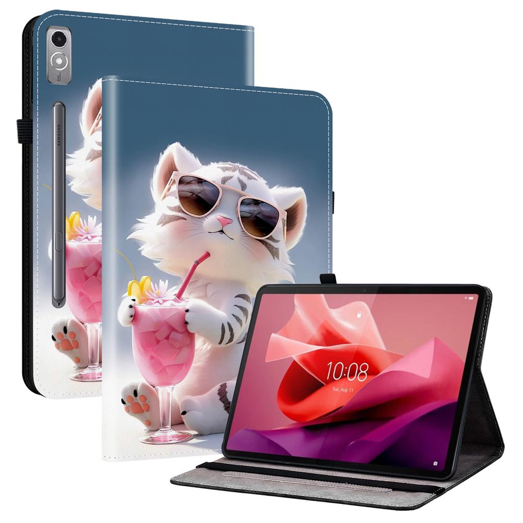 Für Lenovo Tab P12 Lederhülle mit Musterdruck Ständer Tablet-Hülle mit Kartenfächern