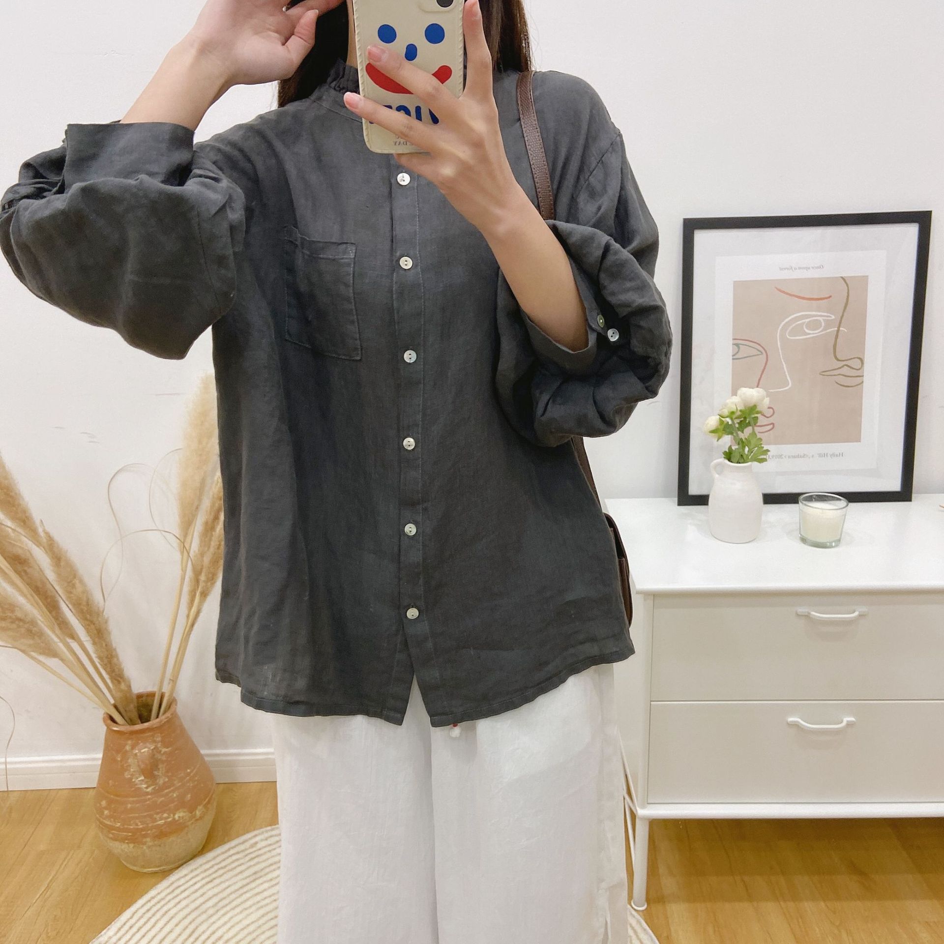 

Johnature винтажная льняная рубашка для женщин, весна-лето, Mori, оборки, рукава-фонарики, женские блузки с рукавами три четверти One Size