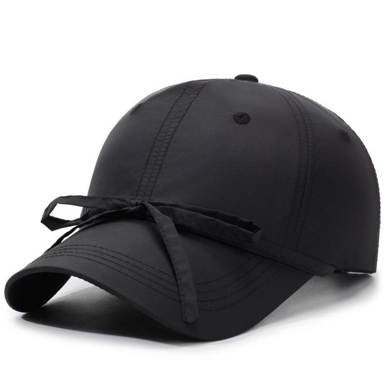 Summer Solid Color Quick-Drying Strap Solid Color Bow Baseball Cap Women's Outdoor Camping Sunshade Cap