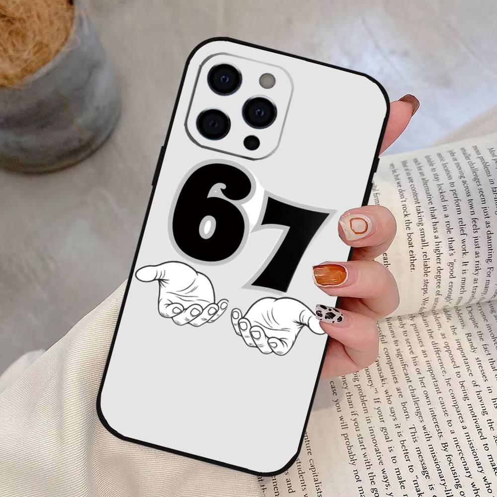 Custodia per telefono Six Seven 67 Per iPhone 17,16,15,14,13,12,11 Plus,Pro Max,XS,Copertura Nera in Morbido Silicone