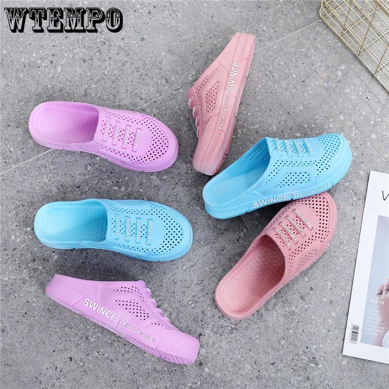 PVC Nazouváky Dámské Prodyšné Pantofle Silná Podrážka Protiskluzové Měkká Podrážka Sandály Krytá Špička Proti Kolizi Dírkované Sandály