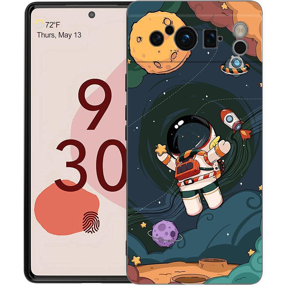 Cute Cartoon Astronaut For Google Pixel 8 7 6 Pro 6A 5G Black Phone Case Soft Shockproof Back Cover Silicone TPU Shell Coque